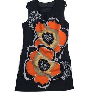 ILE New York Sleeveless Floral Print Dress Size 16 Black Orange Polyester Blend